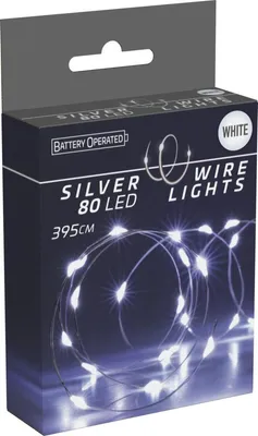Image de Guirlande lumineuse LED, fil d'argent, 80 LED, blanc froid, fonctionnement sur piles