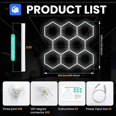 Obrázok produktu pre LED osvetlenie do garáže – Hexagon – 8 kusov – Stropné svietidlo – 220–240 V – Vhodné do garáže, skladu a pivnice