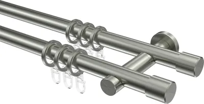 Produktbild von Interdeco Gardinenstange / Vorhangstange Edelstahl, Typ Perfecta Santo (Kappe), 20 mm Ø 2-läufig, 120 cm