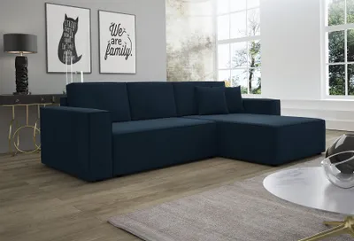Produktbild von Ecksofa Schlafsofa Sofa CONOR Stoff Kronos Dunkelblau Ottomane Rechts