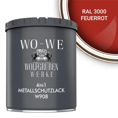 Produktbild von Metallschutzlack 4in1 Metalllack Metallfarbe Metallschutzfarbe W908 Feuerrot - 750ml