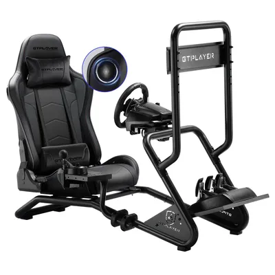 Zdjęcie produktu dla GTPLAYER Simulator Cockpit, symulator wyścigowy, uchwyt na kierownicę z głośnikami stereo 3D, uchwyt na monitor, regulowany uchwyt na kierownicę, uchwyt na dźwignię zmiany biegów