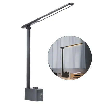 Produktbild von LED Schreibtischlampe mit Stifthalter,Multifunktionale Tischlampe, 360¡ã dreh- & faltbar,Stufenlos dimmbare,USB Ladefunktion,Schwarz