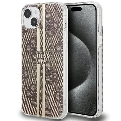 Zdjęcie produktu dla Etui Guess 4G Gold Stripe do iPhone 15 Plus brązowy