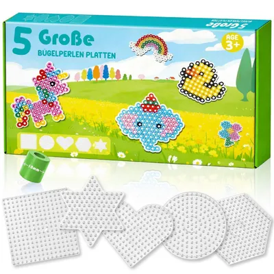 Image de Kit de plaques à repasser, 5 pièces, pour perles de 10 mm – Grandes plaques perforées transparentes de différentes formes, idéales pour les jeunes enfants et les débutants
