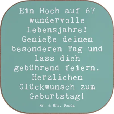 Produktbild von Mr. & Mrs. Panda Untersetzer für Gläser Spruch 67. Geburtstag - Meeresbrise - Geschenk, Coaster, handgefertigt, Tischuntersetzer, Alles gut zum, liebevolle Glückwünsche