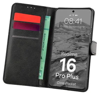 Produktbild von Handyhülle mit Klappe für Realme 16 Pro Plus 5G, Bizon Case Pocket, Schwarz