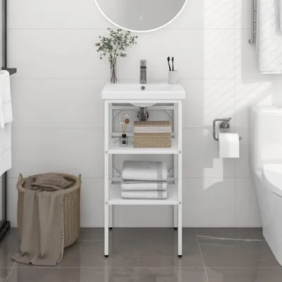 Image de vidaXL Salle de bain bâti-support de lavabo blanc 40x38x83 cm fer