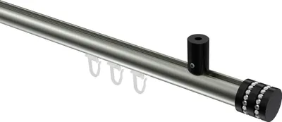 Produktbild von Interdeco Innenlaufstange / Gardinenstange mit Innenlauf Edelstahl-Optik / Schwarz, Typ Sonius Estana (Glitzerkappe) Deckenmontage, 20 mm Ø 1-läufig, 160 cm
