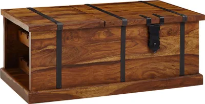 Image de Table basse 100x60x40 cm en bois massif de sheesham commode avec porte-bouteilles | Wohnling