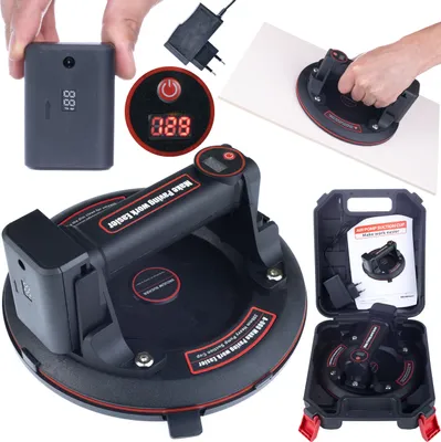 Obrázok produktu pre Rosfix PowerGrip 200 – Akumulátorový Vákuový Zdvihák s Digitálnym Manometrom | Nosnosť 200 kg | Na Dlaždice, Sklo a Dosky Atď.