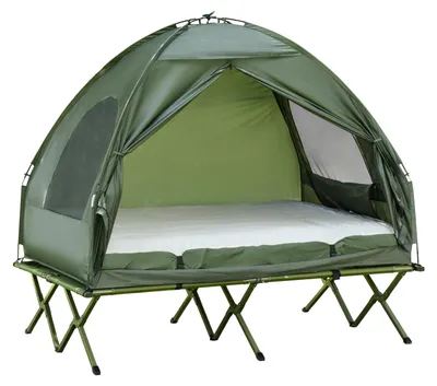 Produktbild von Erhöhtes Campingbett Und Zelt, Feldbett, Kuppelzelt Mit Luftmatratze, Inkl. Pumpe, Taft, Grün, 193 X 136 X 178 Cm