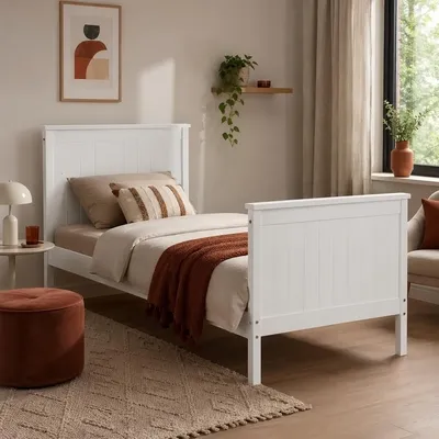 Produktbild von Homestyle4u Holzbett 90x200 Kinder mit Lattenrost Kinderbett Kiefer massiv Einzelbett aus Bettgestell Weiß