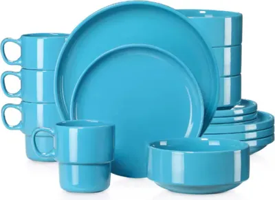 Zdjęcie produktu dla Zestaw Lucenzo Serviesset – zestaw 32 elementów – 4 osoby – jasnoniebieski – talerze obiadowe, talerze głębokie, talerze śniadaniowe – ceramika – zastawy stołowe