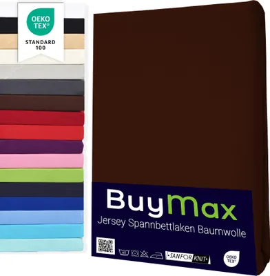 Produktbild von Buymax Spannbettlaken 160x200cm Baumwolle 100% Spannbetttuch Bettlaken Jersey, Matratzenhöhe bis 25 cm, Farbe Braun