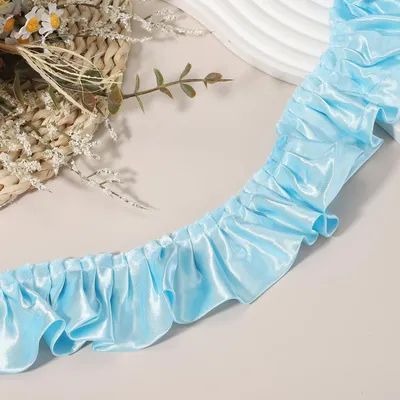 Plissiertes Kantenband 5 m, 5,5 cm, Satin, Blau