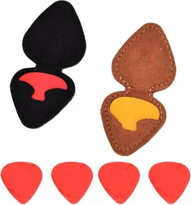 Image de Étui en cuir pour 2 médiators, accessoire pour guitares acoustiques et électriques