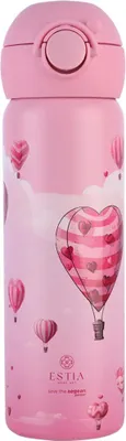 Produktbild von ESTIA | Isolierflasche - 500 ml - rosafarbene Thermosflasche mit Deckel und Silikonstrohhalm - für Kinder
