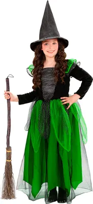 Produktbild von Kostüm Hexe schwarz grün Halloween, Groesse:128