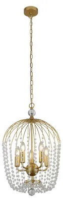 Immagine prodotto di Lampadario Contemporaneo Shower Acciaio Oro Vetro Trasparente 5 Luci E14
