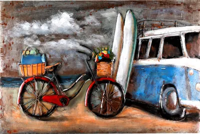 Image de Tableau métallique fait main "Driving and Surfing" FAM-2608 L=117cm, H=77cm, P=5cm