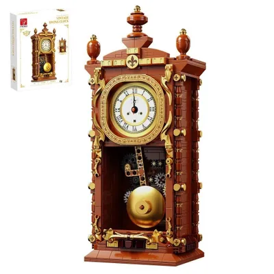 Produktbild von Vintage Pendeluhr Standuhr Klemmbausteine Bausatz mit Uhrwerk Set 751 Teile