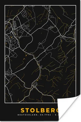 Produktbild von MuchoWow® Poster Schwarz und Gold - Stadtplan - Stolberg - Deutschland - Karte 120x180 cm - Kunstposter