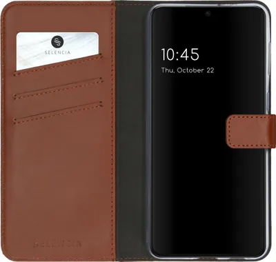 Image de Selencia Bibliothèque en cuir véritable pour le Samsung Galaxy S21 Plus - Marron clair