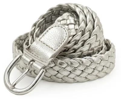 Produktbild von styleBREAKER Damen Flechtgürtel schmal aus Kunstleder | 2,8 cm breit | geflochtener Gürtel mit silberner Dornschließe | One Size 110 cm lang
