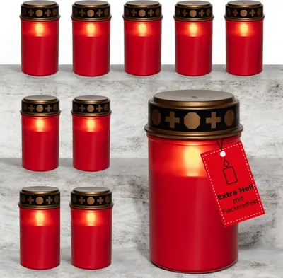 Produktbild von Novaliv LED Grablichter ohne Batterie rot 10 Stück LED Kerzen ohne Batterien Grabkerzen Friedhofskerze Kerzen flackernde Flamme Gedenkkerze Ewiges Licht Trauerkerze