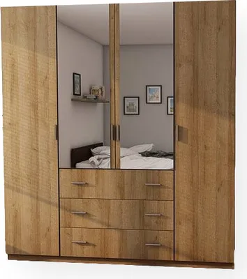 Produktbild von Meblast | Kleiderschrank 200/220 cm, Riva-Eiche mit 2 Spiegeln, Premium-Beschläge | Warm, Natürlich