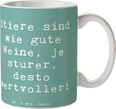Produktbild von Mr. & Mrs. Panda Teetasse Spruch Sturer Stier - Meeresbrise - Geschenk, Geschenke Sternzeichen, Kaffeetasse, Kaffeebecher, Weinmetapher, Tierkreiszeichen, Tasse, Pott
