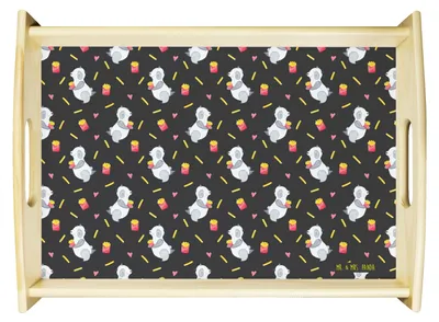Produktbild von Mr. & Mrs. Panda Servierplatte Holz Panda Pommes - Grau - Geschenk, sofatablett, Dekotablett, Serviertablett, Muster, Holztablett, Tablett, Servier