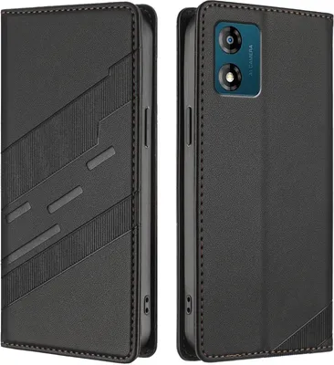 Produktbild von Hülle für Motorola Moto E13, Kunstleder Brieftaschen Handyhülle mit Kartenfach und Standfunktion Schwarz