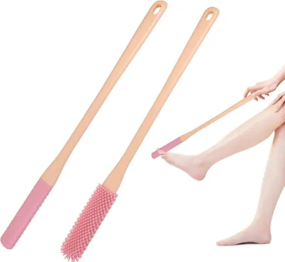 Image de Brosse à laver les pieds en silicone Lot de 2 nettoyeurs d'orteils à long manche