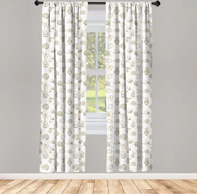 Produktbild von ABAKUHAUS Wald Vorhänge, Gardinen, Verschiedene Waldtiere und Eicheln, 2 Stück 75 x 175 cm, , Dunkle Eggshell Perle
