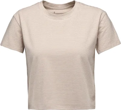 Beige gestreiftes T-Shirt für Damen von Black Diamond; kurzärmelig und mit Rundhalsausschnitt.