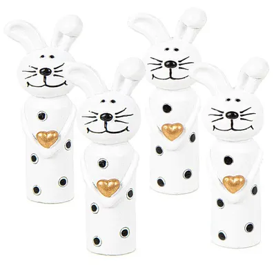 Produktbild von 4 Osterhasen Figuren kleine Hasen mit Herz schwarz weiß Gold Mini 8,5 cm