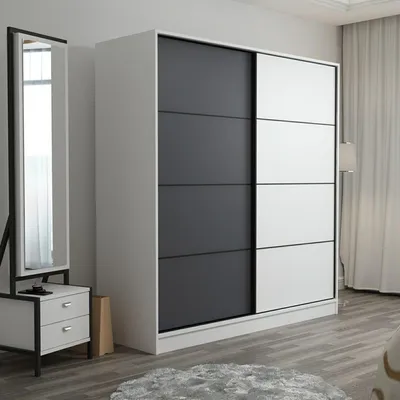 Image de Cuvio - Armoire 2 Portes, 180x210h cm Blanc, 5 Étagères