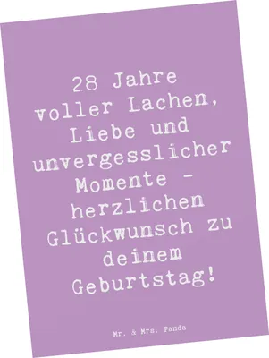 Produktbild von Mr. & Mrs. Panda Postkarte Spruch 28. Geburtstag Erinnerungen - Lavendeltraum - Geschenk, Glückwunsch, Handgemacht, Familie, Happy Birthday, herzliche Botschaft, Jubiläum