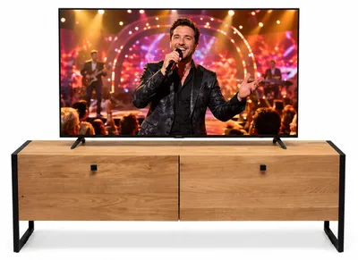Produktbild von TV-Lowboard 120cm Fernsehschrank massiv Wildeiche geölt #4509