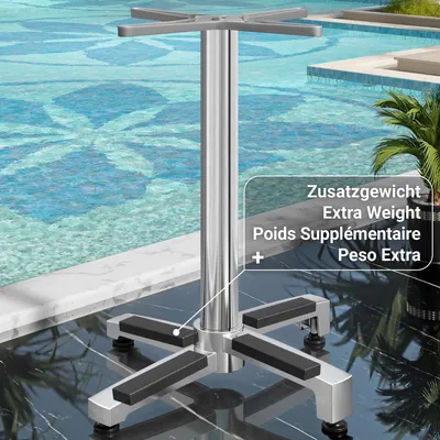 Produktbild von BENICIO | Bistro Stehtischgestell | Alu | 4 Fuß: Ø 69 cm | Säule 6 x 109 cm | Zusatzgewicht | Stehtischgestell Outdoor, Tischgestell Aluminium, Gastro Stehtischgestell