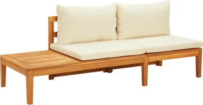 Image de Meubles Banc de jardin avec table & coussins blanc crème Bois massif Acacia - Fauteuil de jardin 316314