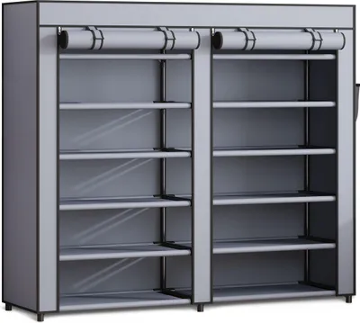 Stoffschrank, 12 Fächer, faltbar, Stahlrahmen, 120x30x110 cm, Grau