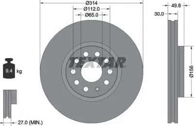 Produktbild von 2x TEXTAR Bremsscheibe 92232405 für VW SHARAN (7N1 7N2) TIGUAN (AD1) 49 6mm