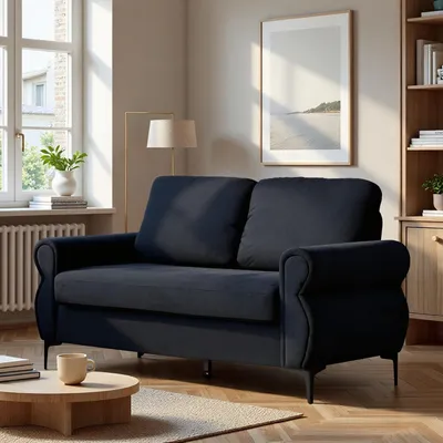 Produktbild von okwish Zweisitzer-Sofa Komfortsofa mit Federkern ergonomisches Design Wohnzimmersofa gepolstertes Sofa mit Armlehnen und Rückenlehne geeignet für kleine Wohnungen Schwarz