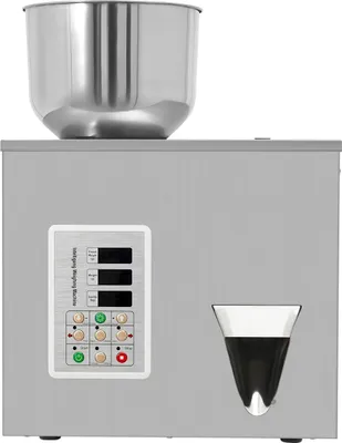 Produktbild von Automatische Abfüllmaschine - Pulver- und Granulatfüllmaschine 1–50 g - 180 W - Edelstahlgehäuse - LCD-Display - Für Tee und Gewürze - Silber