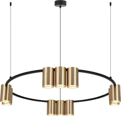 Imagen del producto de Lámpara colgante redonda con detalles s y dorados, modelo Genesis, 10 bombillas GU10, 8W, marca Milagro