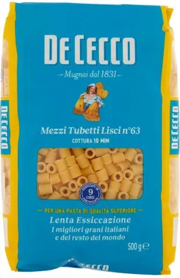 Produktbild von 10x Pasta De Cecco 100% Italienisch Mezzi Tubetti Lisci N°63 Nudeln 500g + Italian Gourmet Polpa 400g