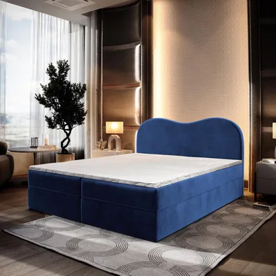 Produktbild von Masseno Boxspringbett FLUVIA M 180x200 cm Komplett-Set mit Bonell Matratze und Topper, Polsterbett mit Bettkästen -Blau, MONOLITH 77